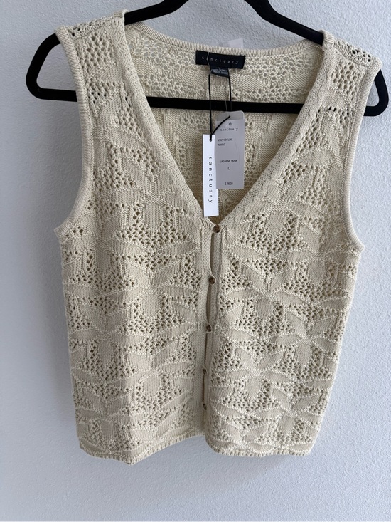 Sanctuary Tops - Sanctuary 🌼Cream Crochet Button-Front Tank! ☀️Size L NWT
